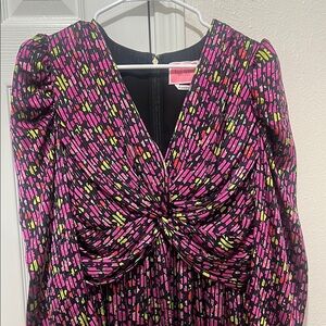 KATE SPADE Long Vibrant Multicolor long sleeve Dress with Knot Detail